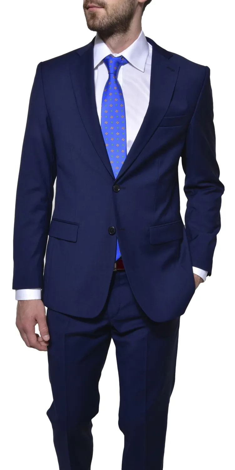 Alain Delon abito slim fit blu in lana Super 120s
