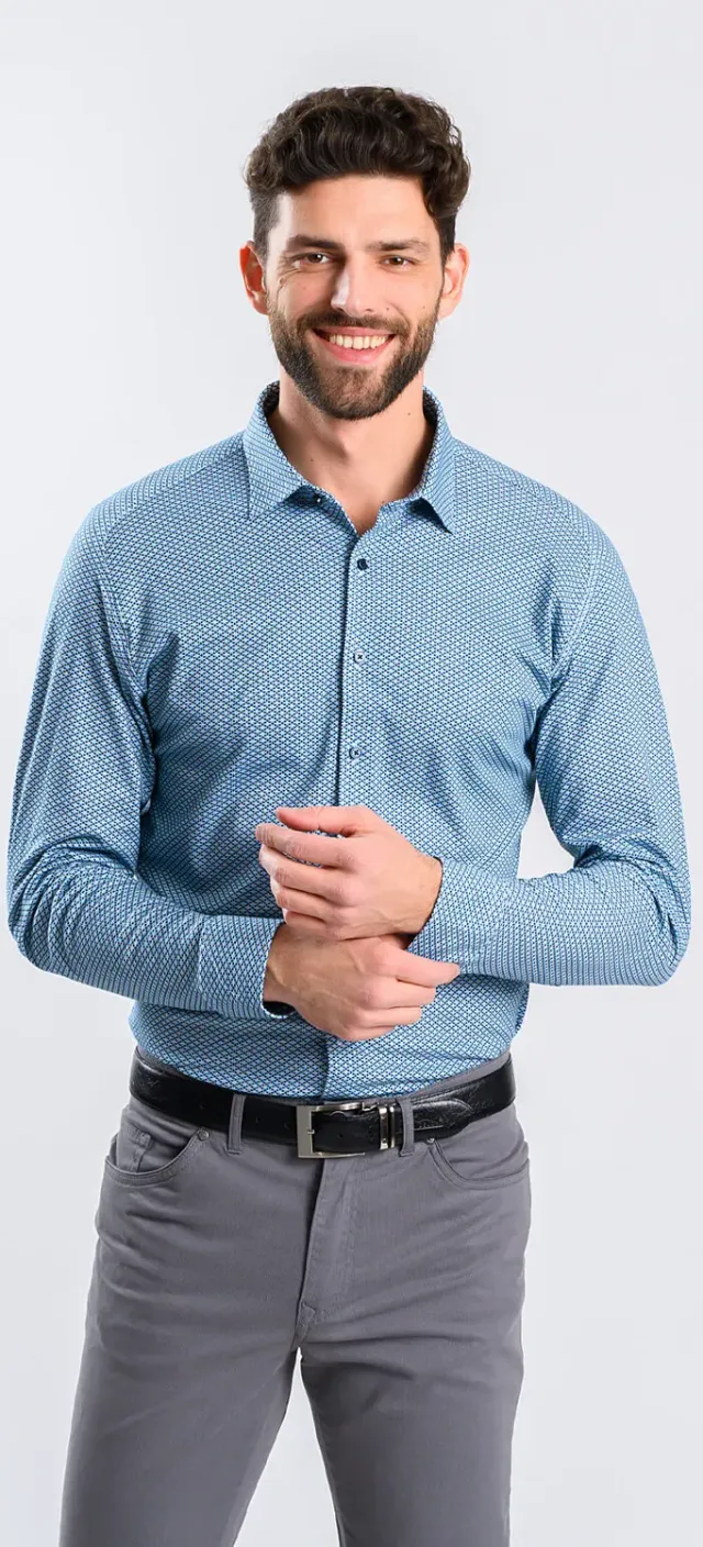 Alain Delon camicia blu jersey extra slim fantasia verde