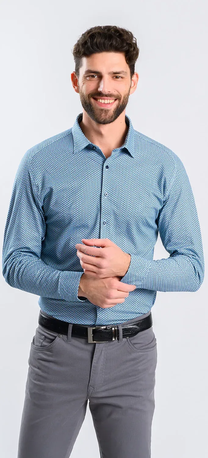 Alain Delon camicia blu jersey extra slim fantasia verde