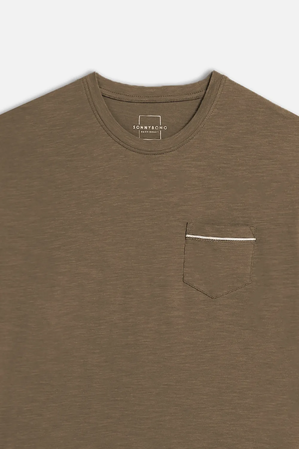 Sonny Bono T-Shirt Slub con Taschino Fango 100% Cotone