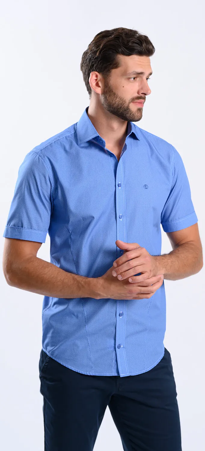 Alain Delon Extra Slim Fit camicia manica corta blu fantasia 41 cotone