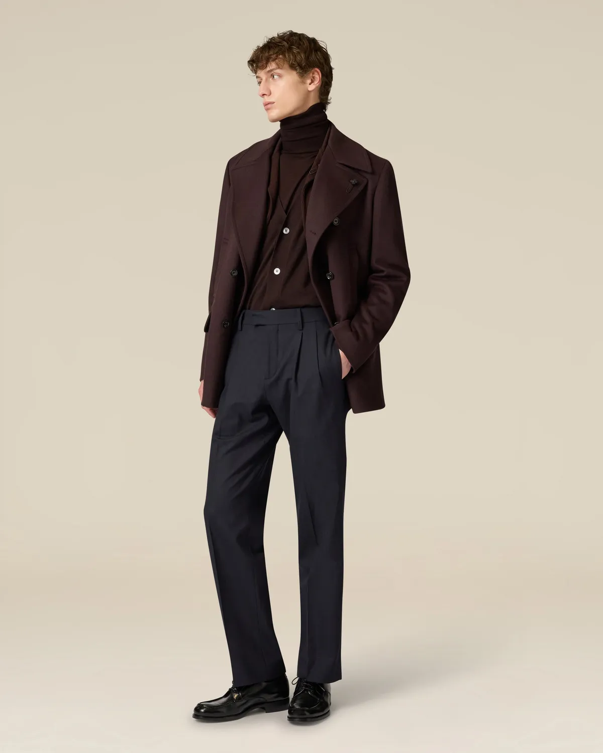 Lardini Dolcevita lana merino 120’s marrone maglia finezza 16