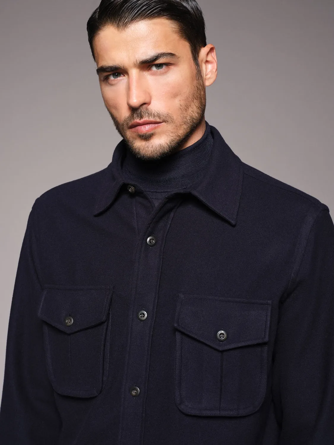 Caruso Aida overshirt lana 180s blu