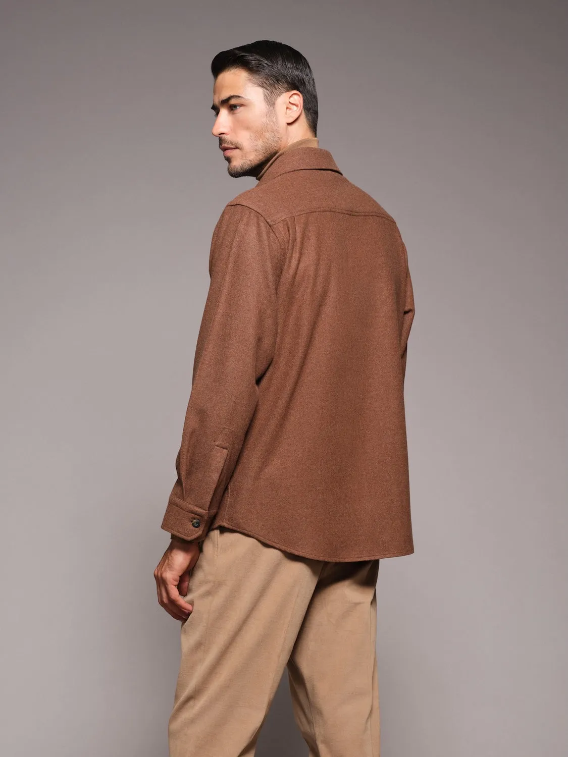 Caruso overshirt lana 180's marrone tabacco