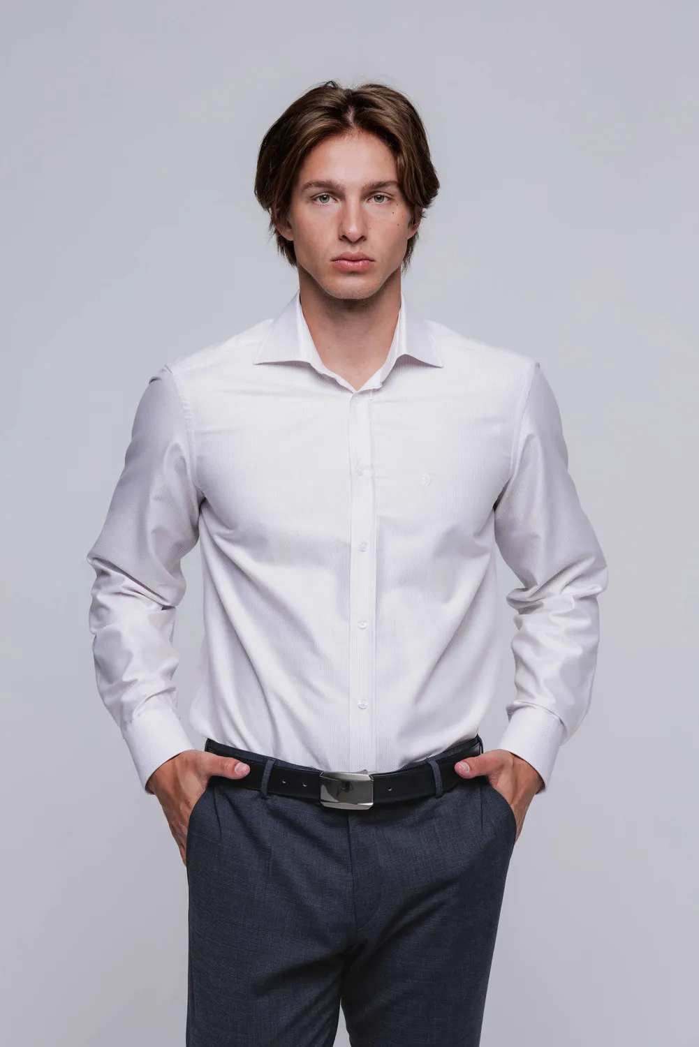 Alain Delon camicia slim fit bianca righe bordeaux cotone