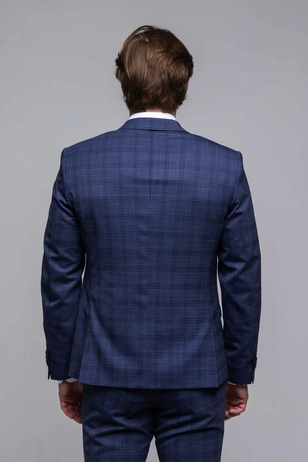 Alain Delon abito slim fit a quadri grigio blu stretch