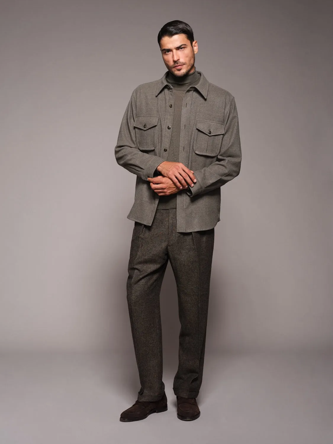 Caruso overshirt lana 180s verde riga tono su tono