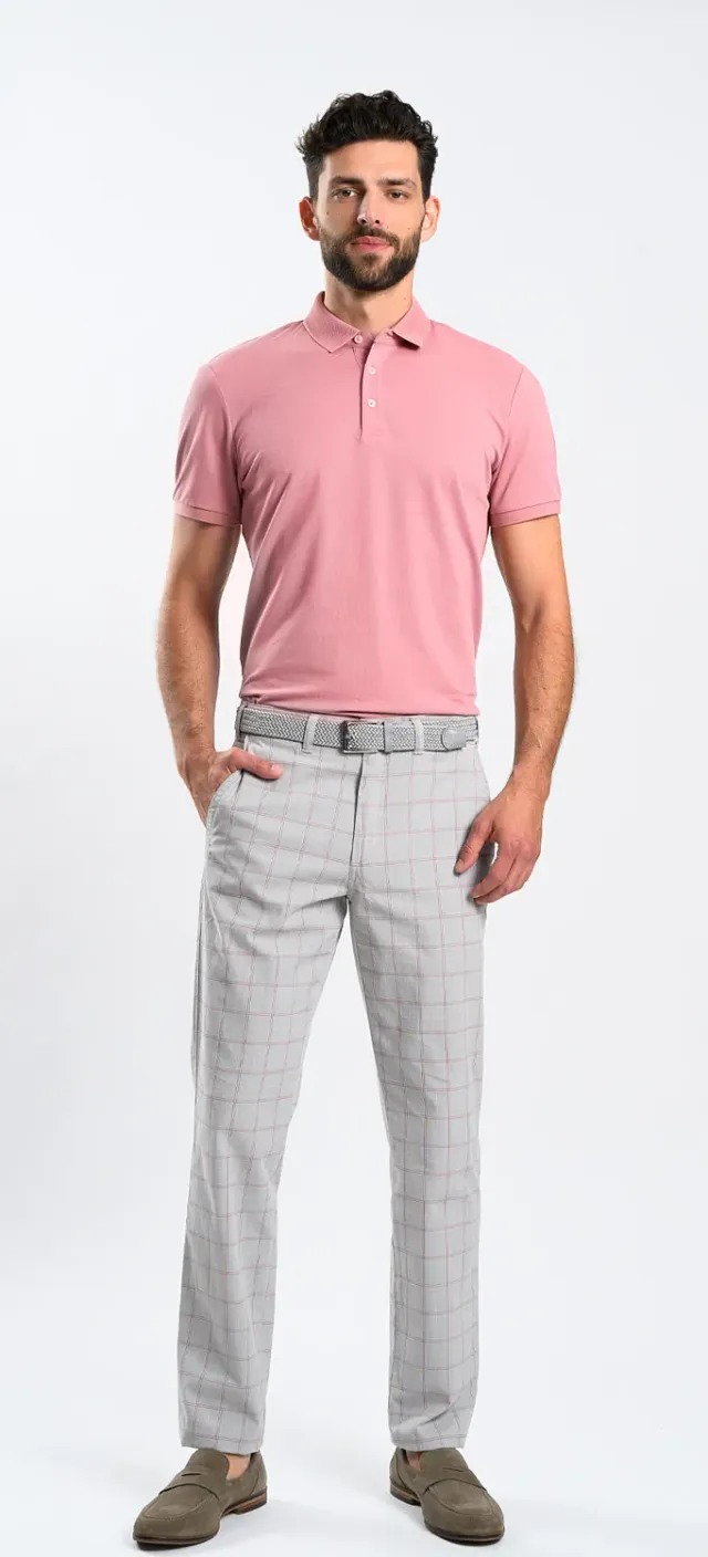 Alain Delon Grey Checked chinos slim grigi a quadri