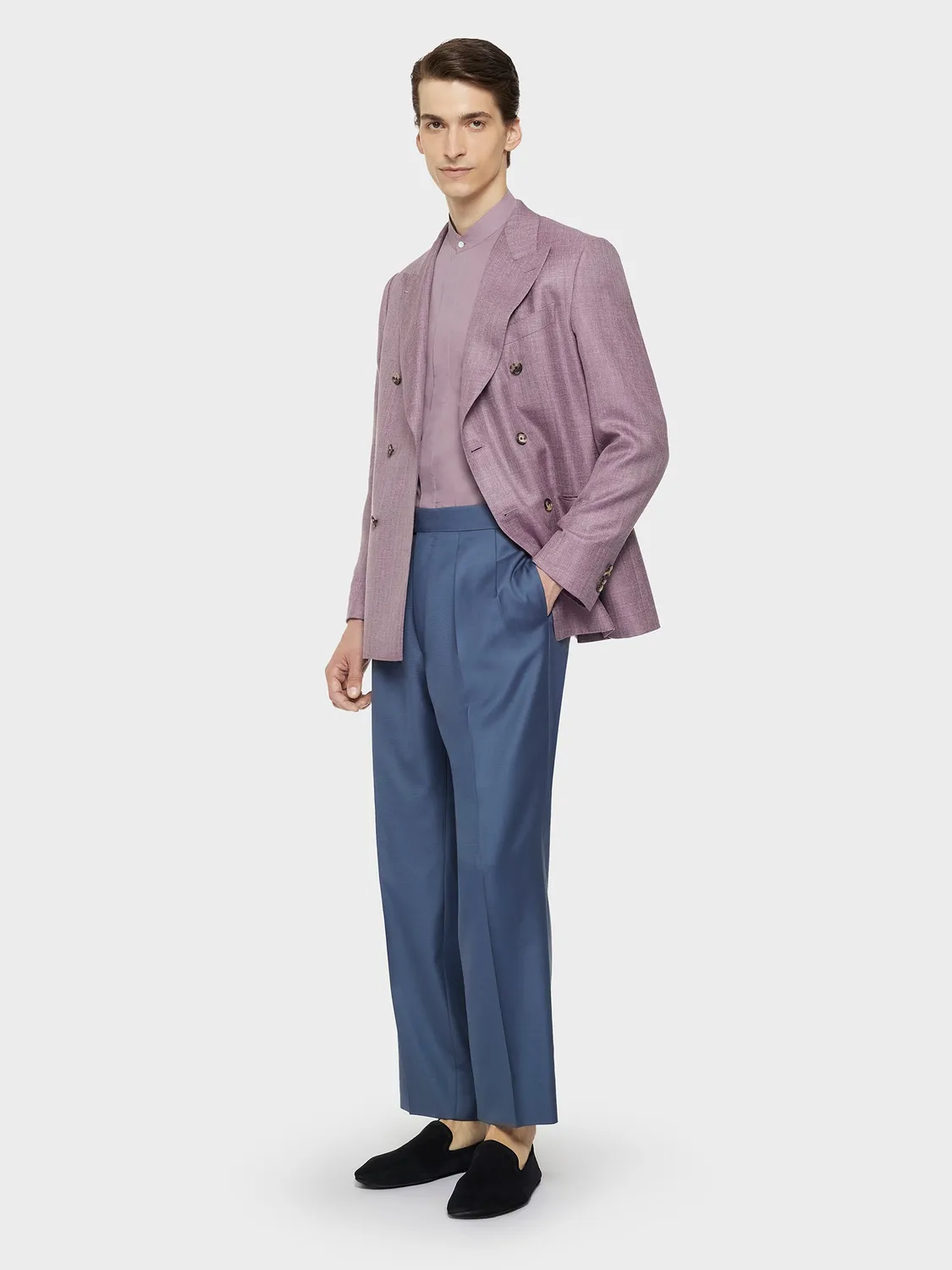 Caruso pantalone lana blu polveroso vita alta
