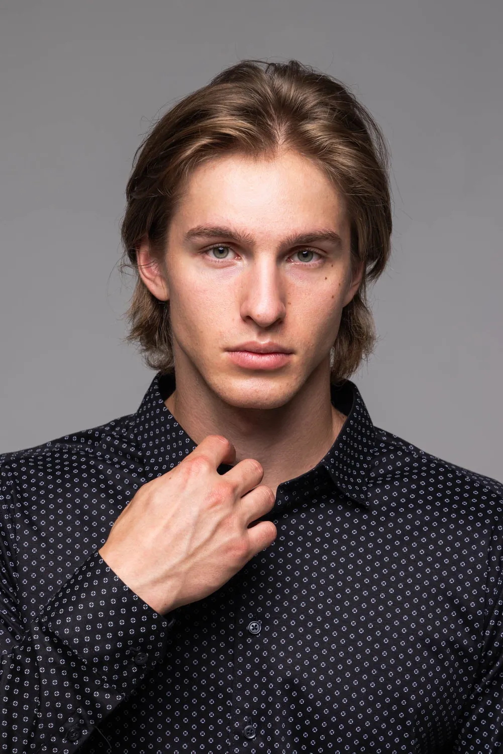Alain Delon camicia nera extra slim fit elasticizzata fantasia