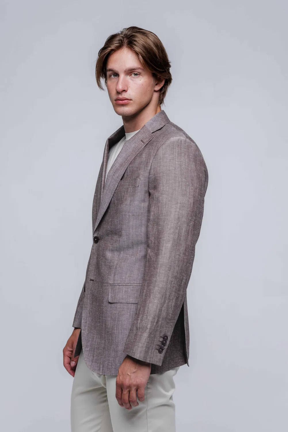 Alain Delon giacca slim fit marrone melange leggera