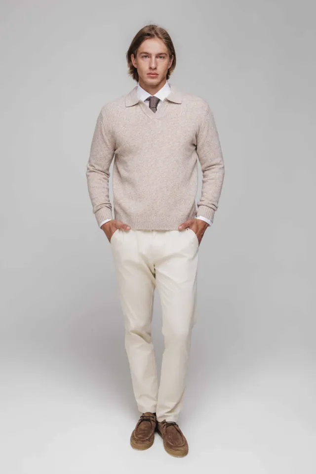 Alain Delon maglione beige scollo a V in lana