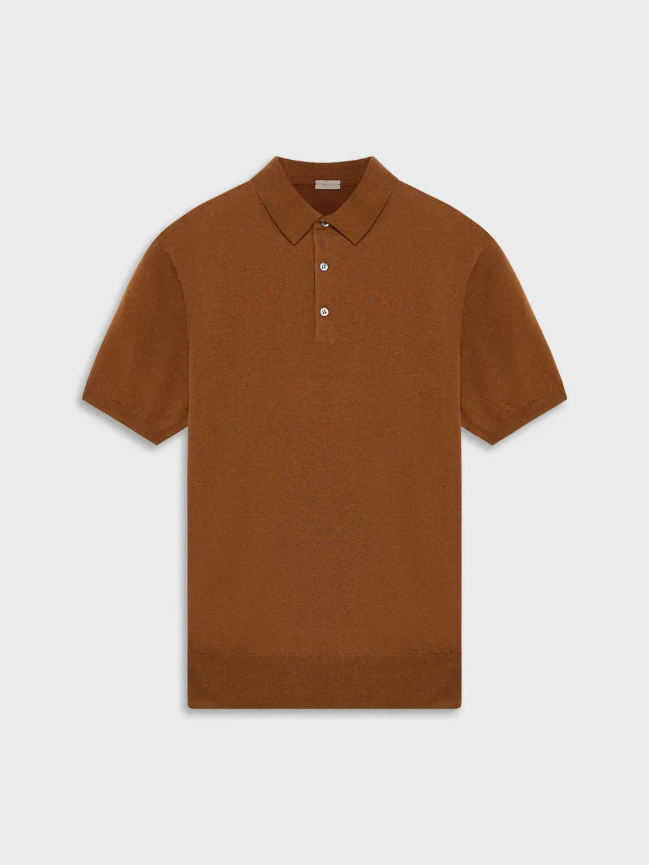 Caruso polo seta cotone marrone maniche corte