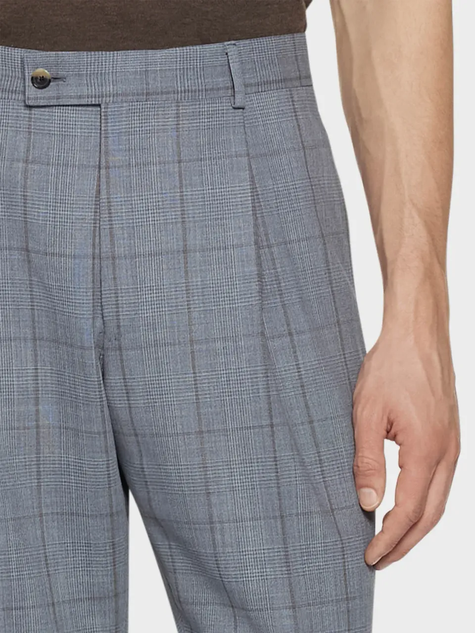 Caruso pantalone carrot-fit azzurro lana glen check