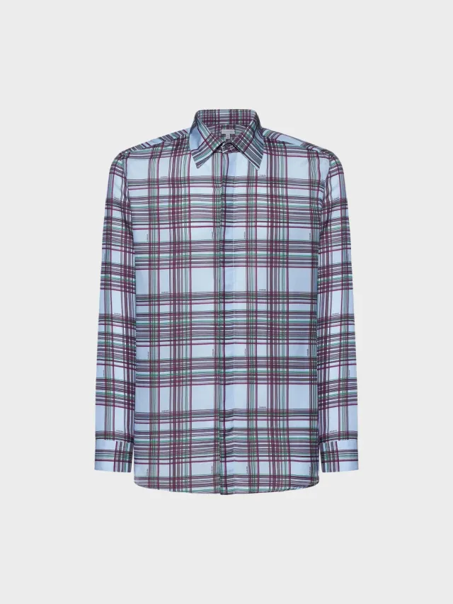 Caruso Butterfly Camicia Seta Cotone Principe di Galles