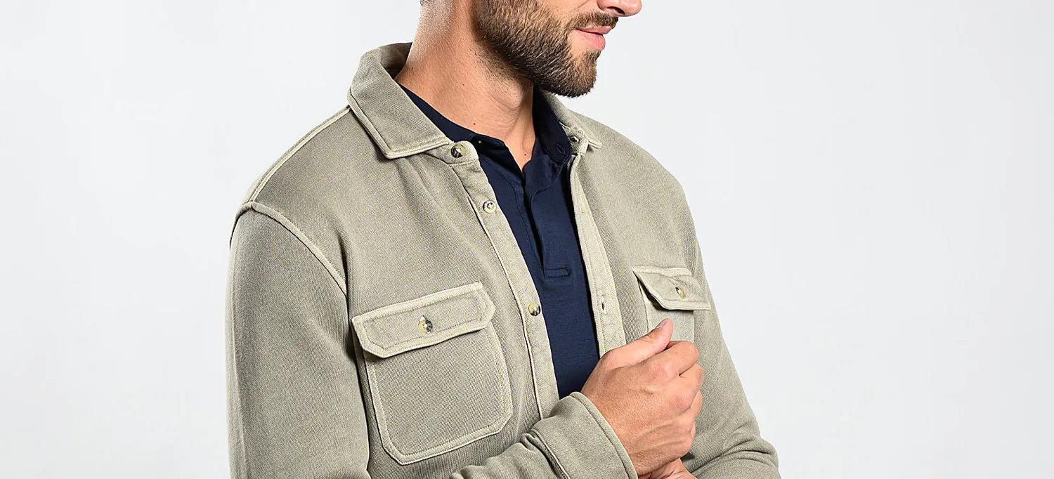 Alain Delon Camicia Oliva Cotone Pesante Slim