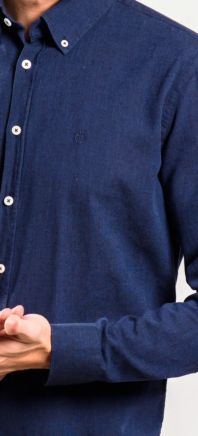 Alain Delon Camicia Extra Slim Lino Blu da Fuori
