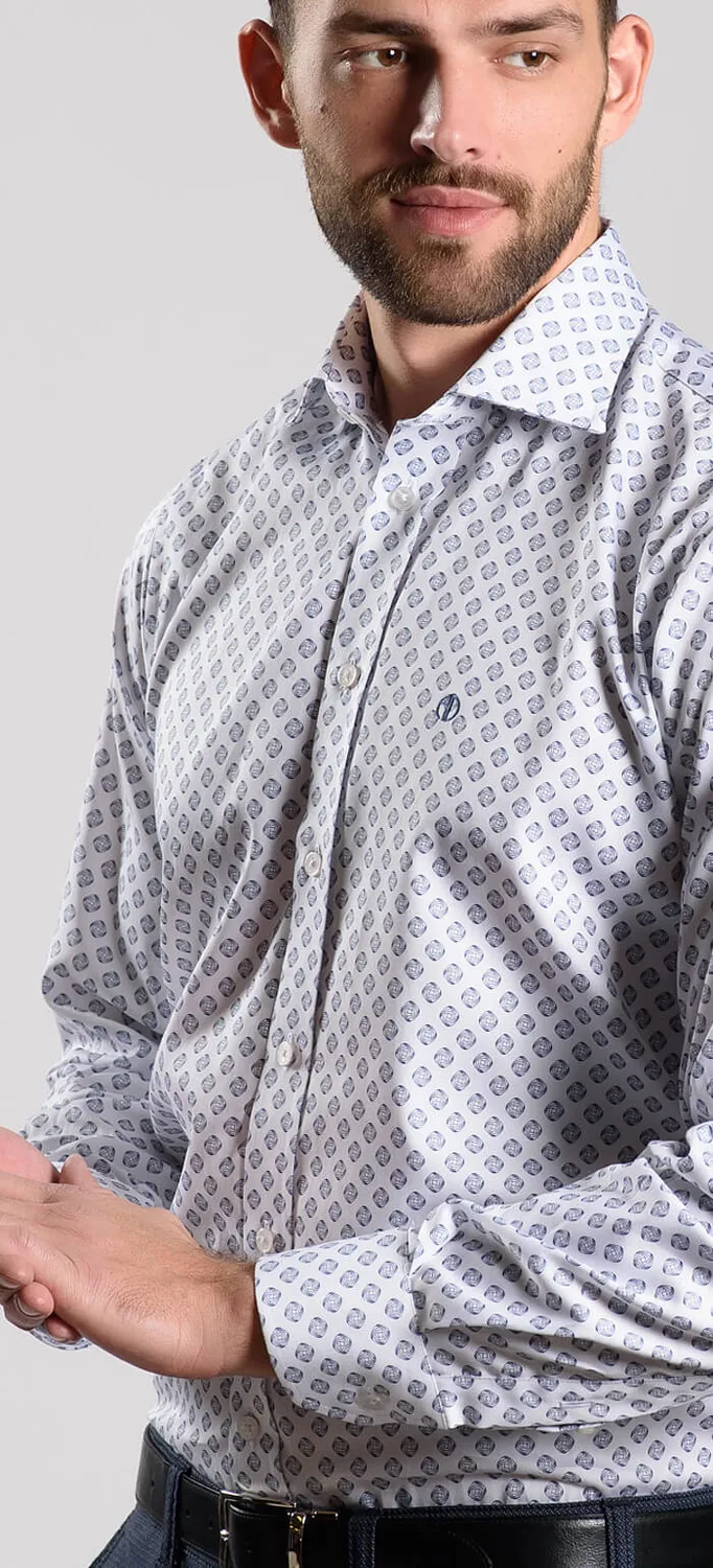 Alain Delon camicia bianca Slim Fit fantasia cotone