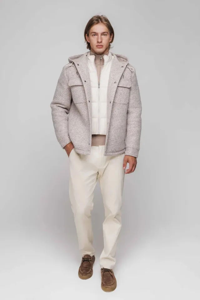 Alain Delon giubbotto beige cappuccio inserto removibile