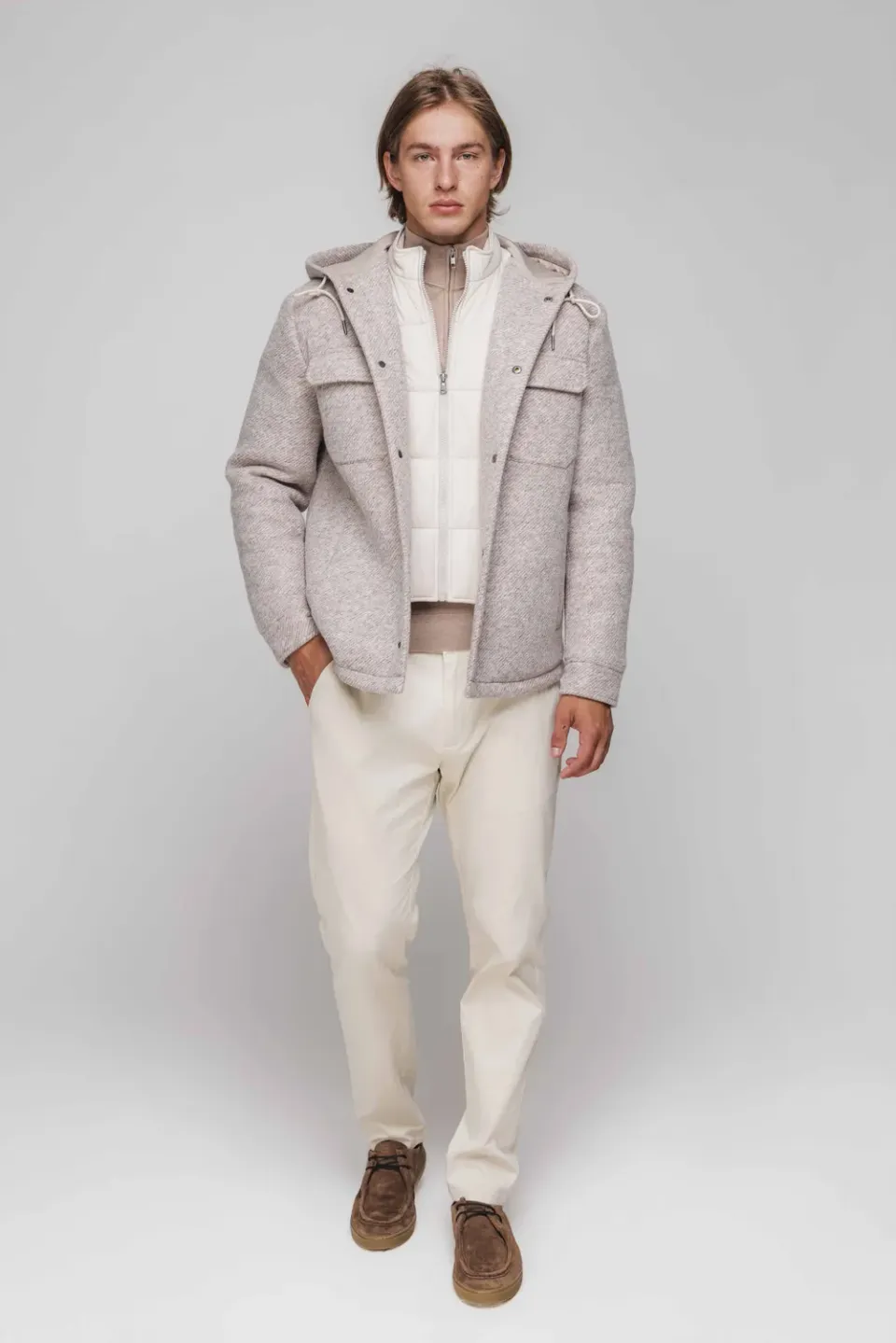 Alain Delon giubbotto beige cappuccio inserto removibile