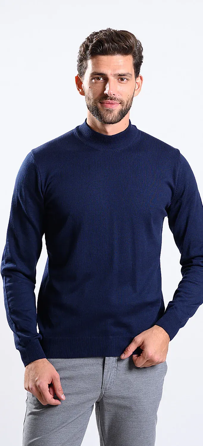 Alain Delon dolcevita blu cotone collo basso elasticizzato