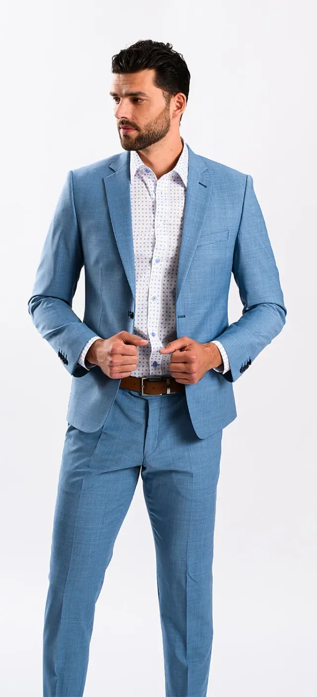 Alain Delon abito slim fit azzurro elasticizzato taglia 54