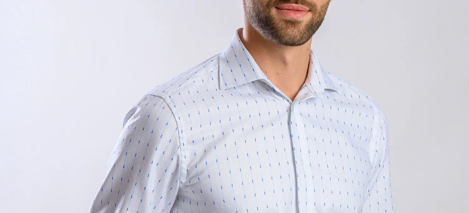 Alain Delon Camicia Bianca Righe Blu Slim Fit
