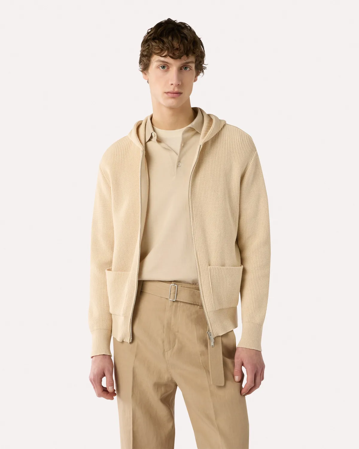 Lardini Cardigan panna cotone zip costa inglese