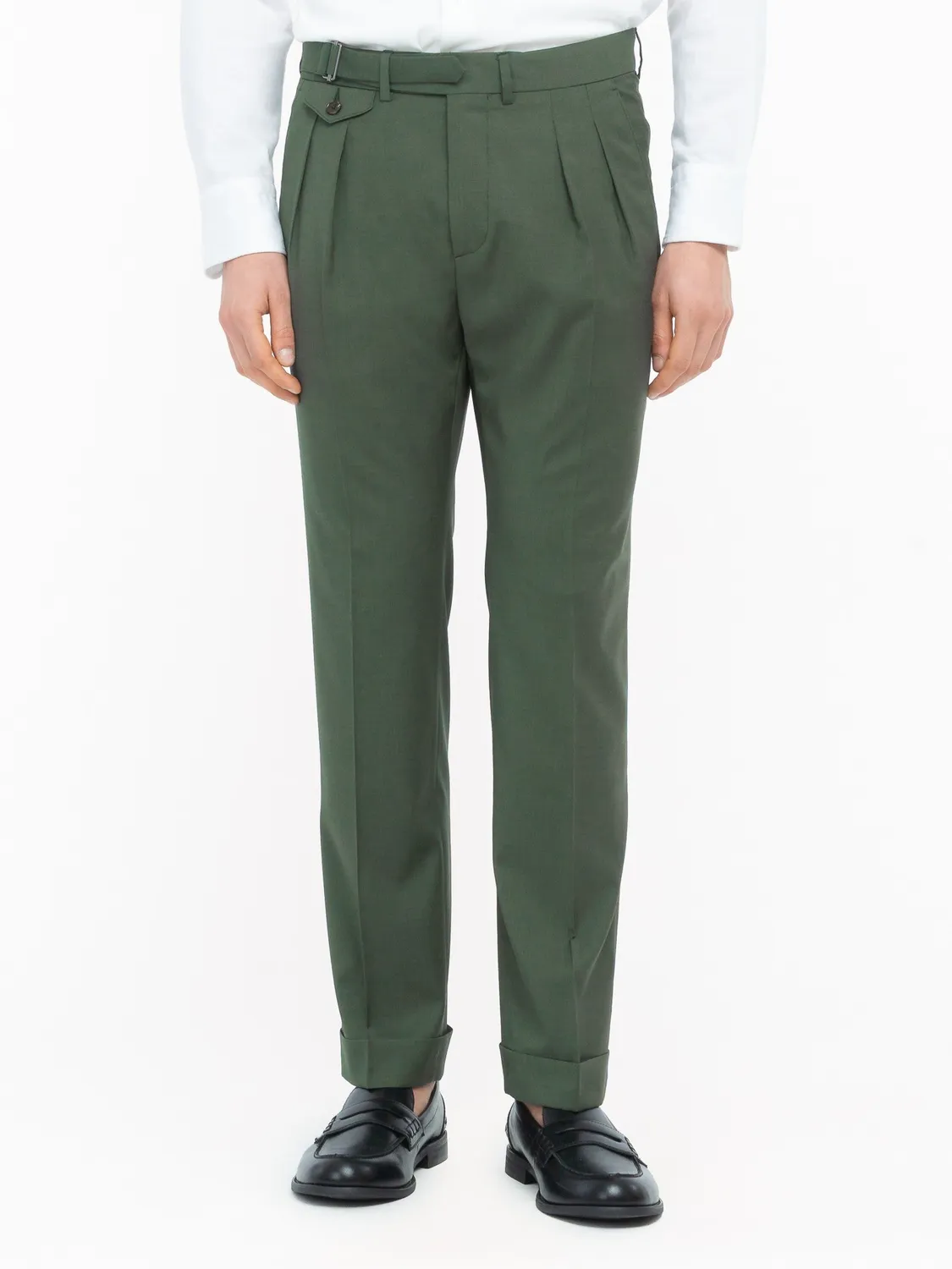 Paoloni pantalone doppia pinces lana stretch verde