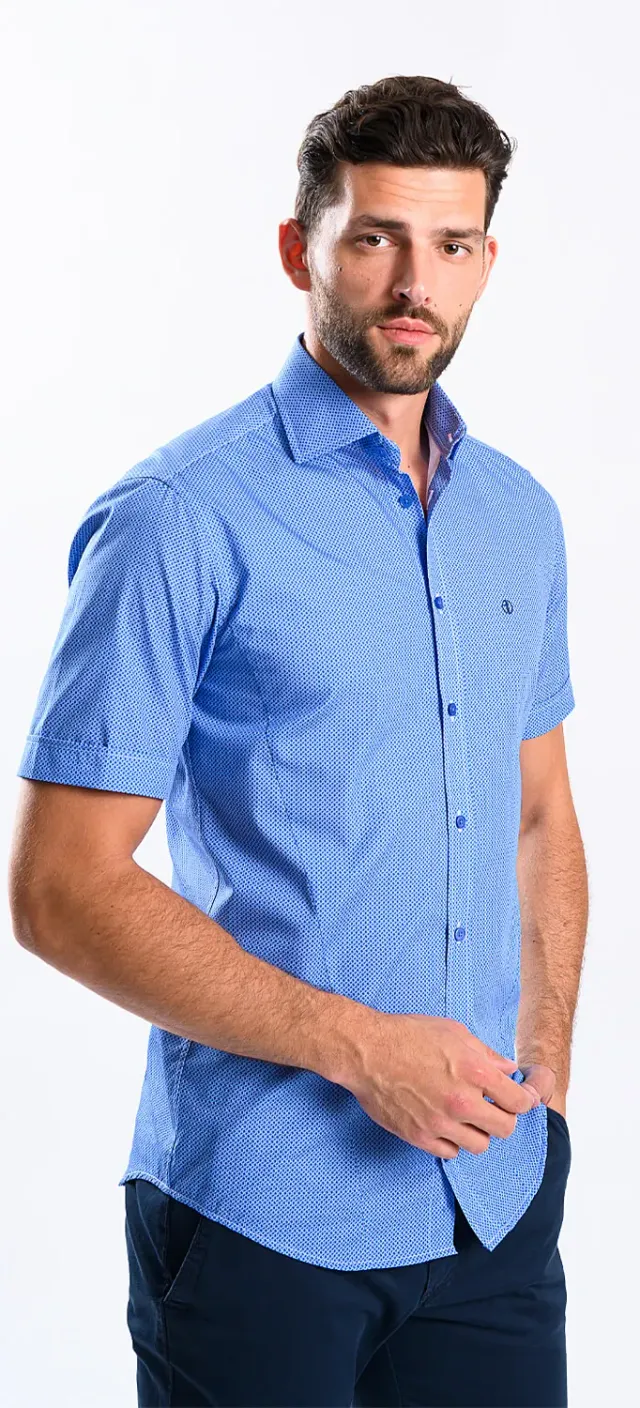 Alain Delon Extra Slim Fit camicia manica corta blu fantasia 41 cotone