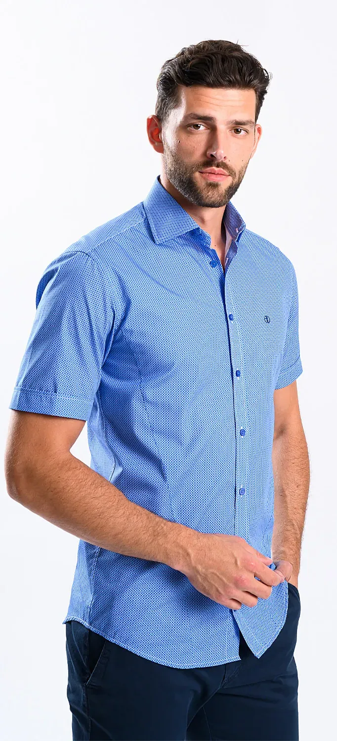 Alain Delon Extra Slim Fit camicia manica corta blu fantasia 41 cotone