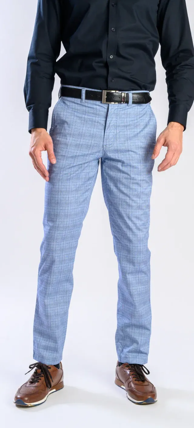 Alain Delon Chinos Azzurro Quadri Slim Fit
