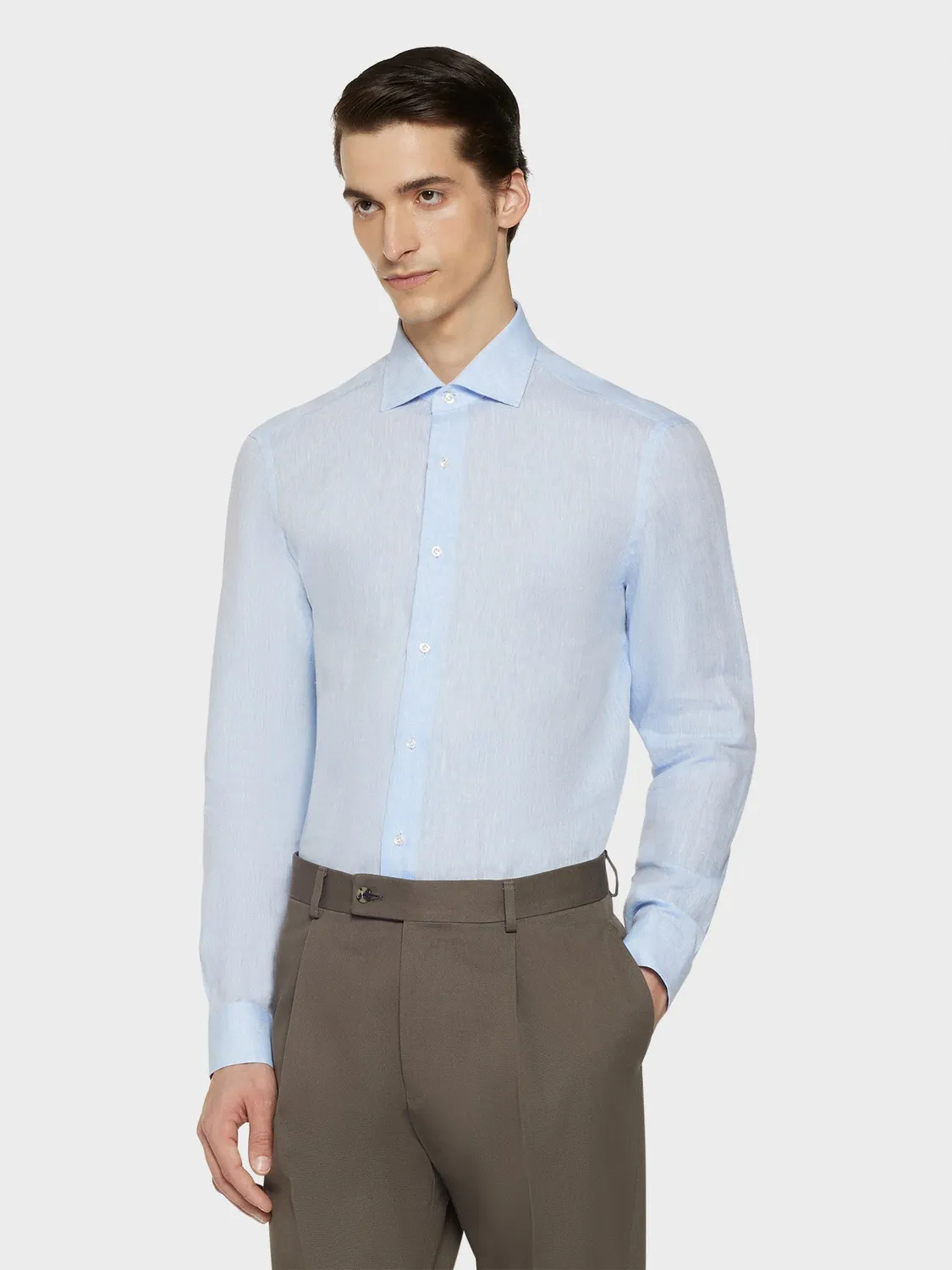 Caruso camicia slim lino azzurra uomo