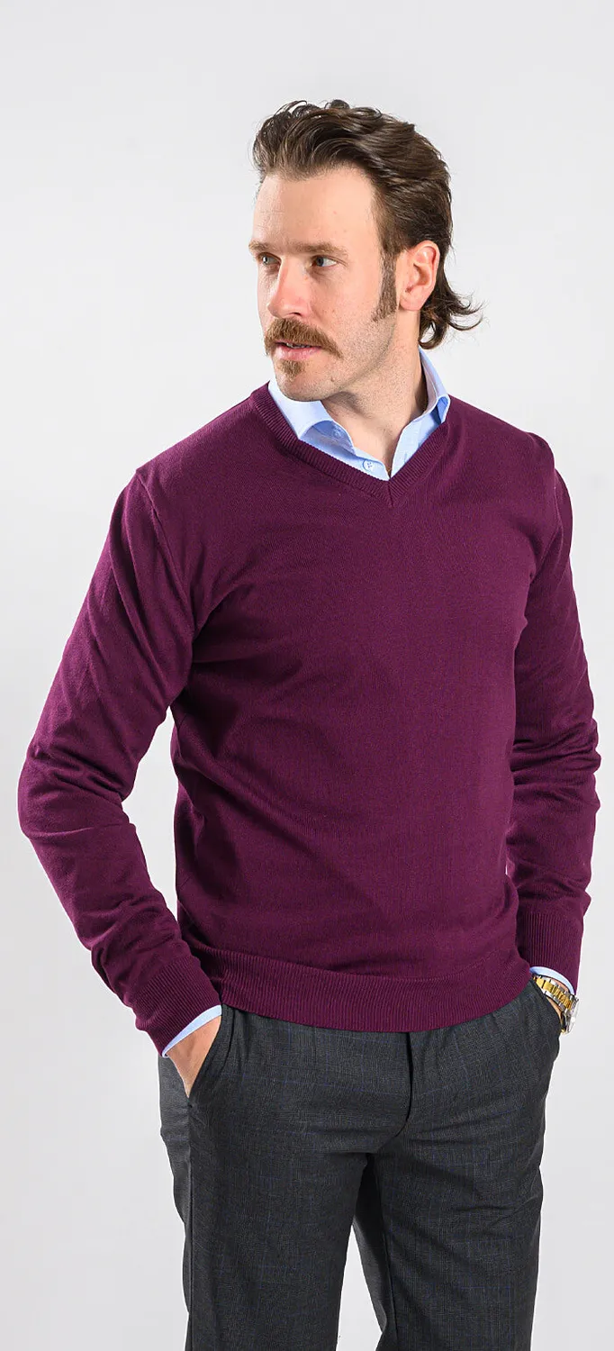 Alain Delon Maglione Scollo a V Bordeaux Cotone