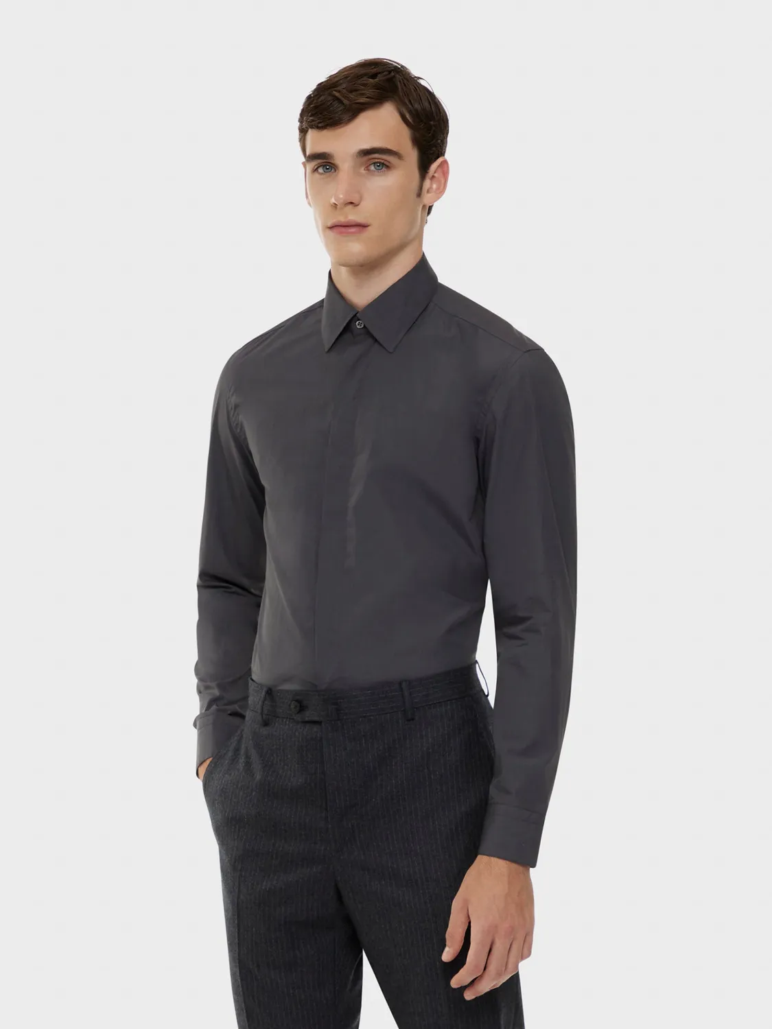 Caruso Butterfly camicia slim cotone grigia popeline