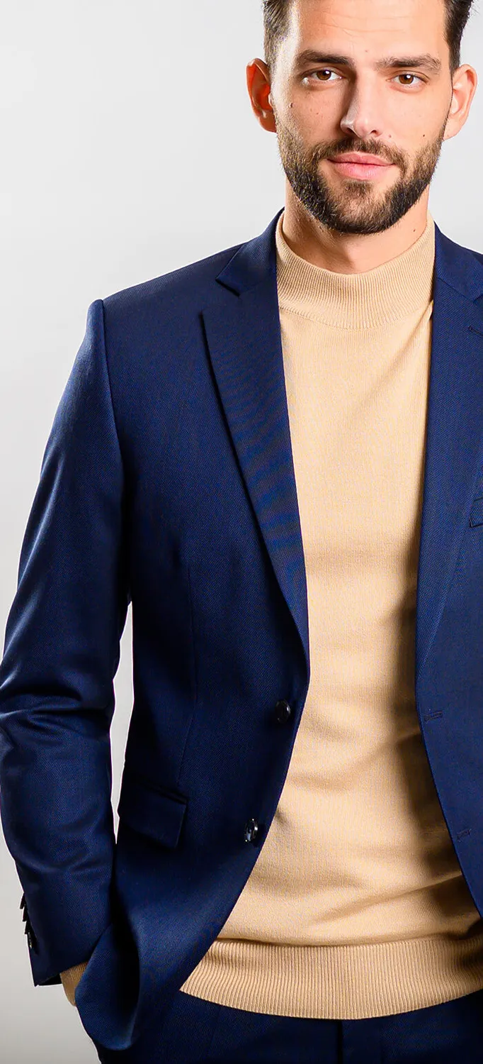Alain Delon abito slim fit blu navy monopetto elasticizzato