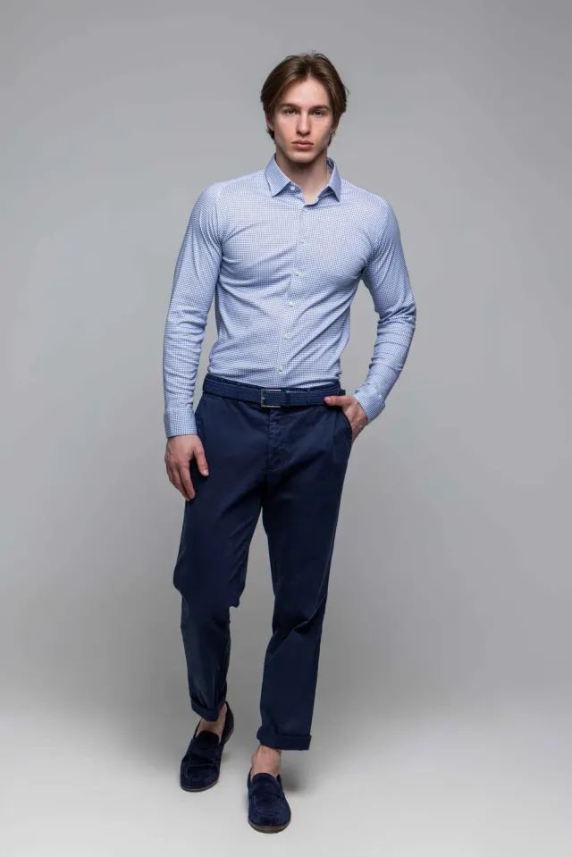 Alain Delon Pantaloni Chinos Blu Cotone Stretch