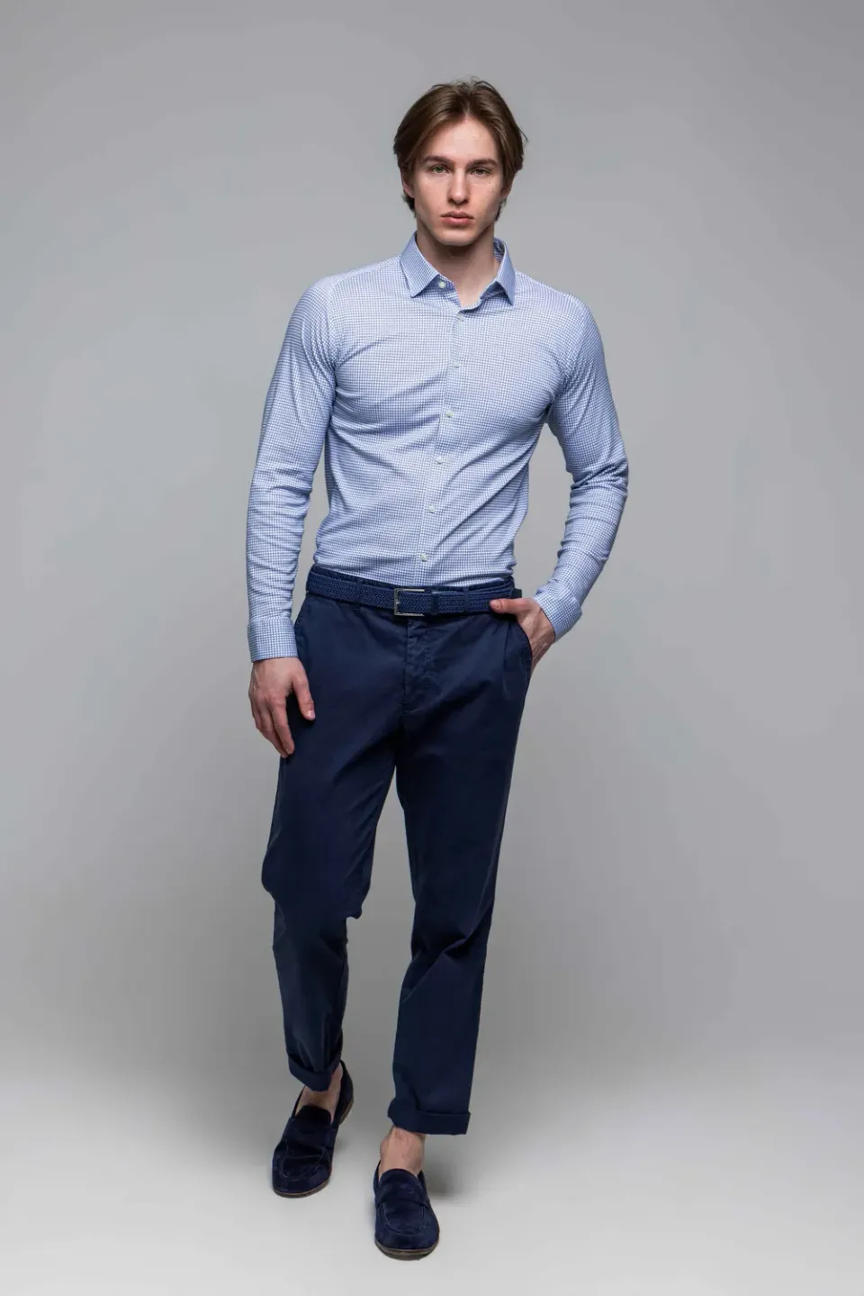 Alain Delon Pantaloni Chinos Blu Cotone Stretch