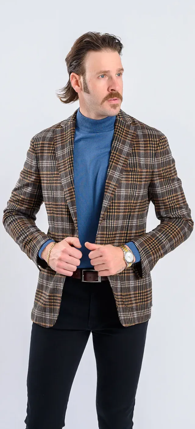 Alain Delon giacca marrone quadri lana slim fit sfoderata