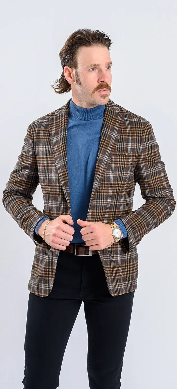 Alain Delon giacca marrone quadri lana slim fit sfoderata