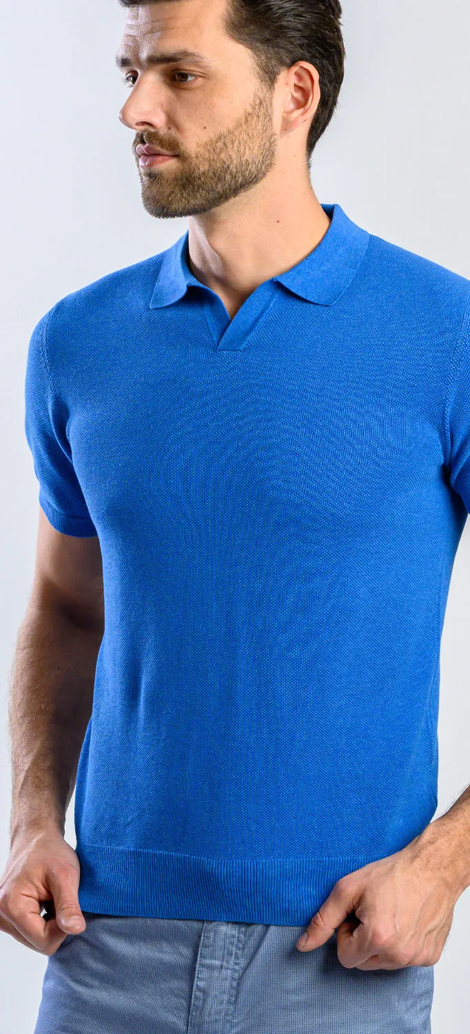 Alain Delon polo maglia blu senza bottoni cotone