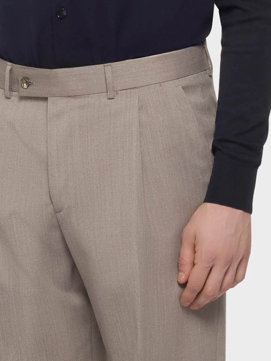 Caruso pantalone slim fit flanella lana beige