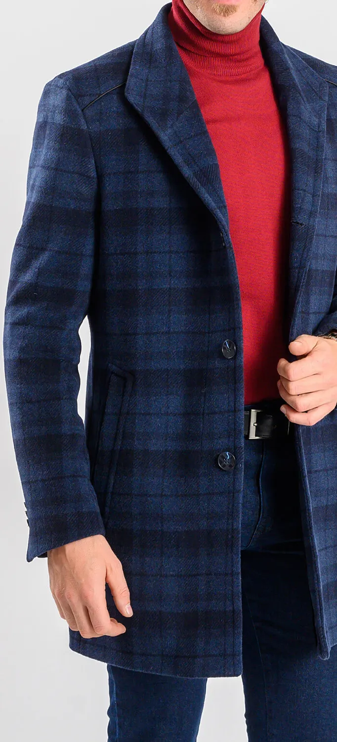 Alain Delon cappotto lana blu quadri fodera removibile
