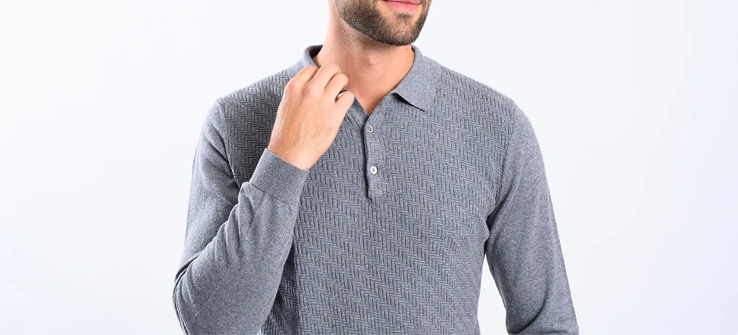 Alain Delon Slim polo maglia uomo grigia manica lunga cashmere