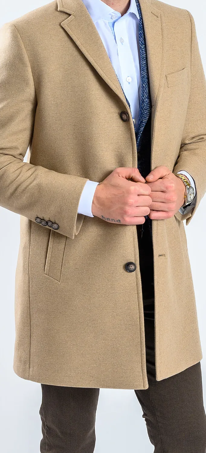 Alain Delon Cappotto Lana Beige Slim Fit Tasche