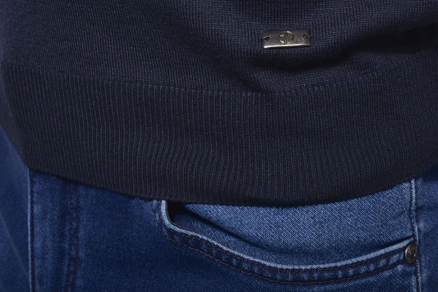 Alain Delon dolcevita blu slim fit zip manica