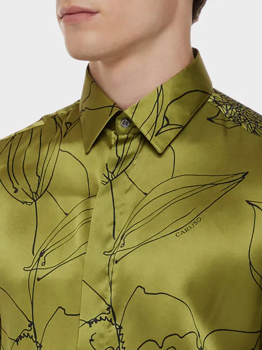 Caruso camicia seta floreale blu