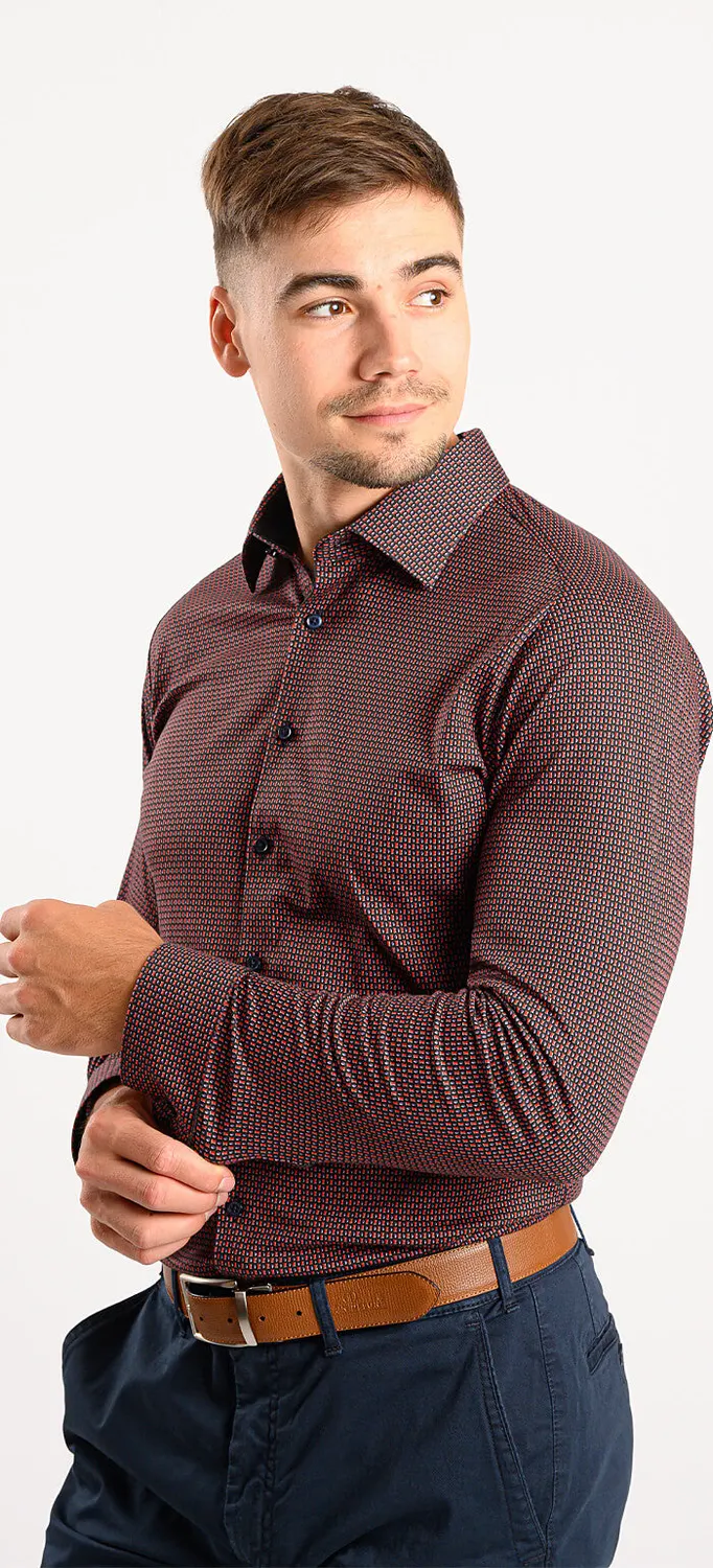 Alain Delon Stretch Extra Slim Fit camicia rossa fantasia