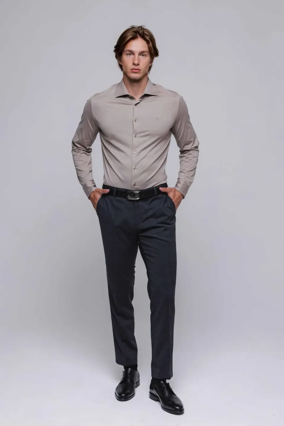 Alain Delon Extra Slim Fit camicia beige elasticizzata