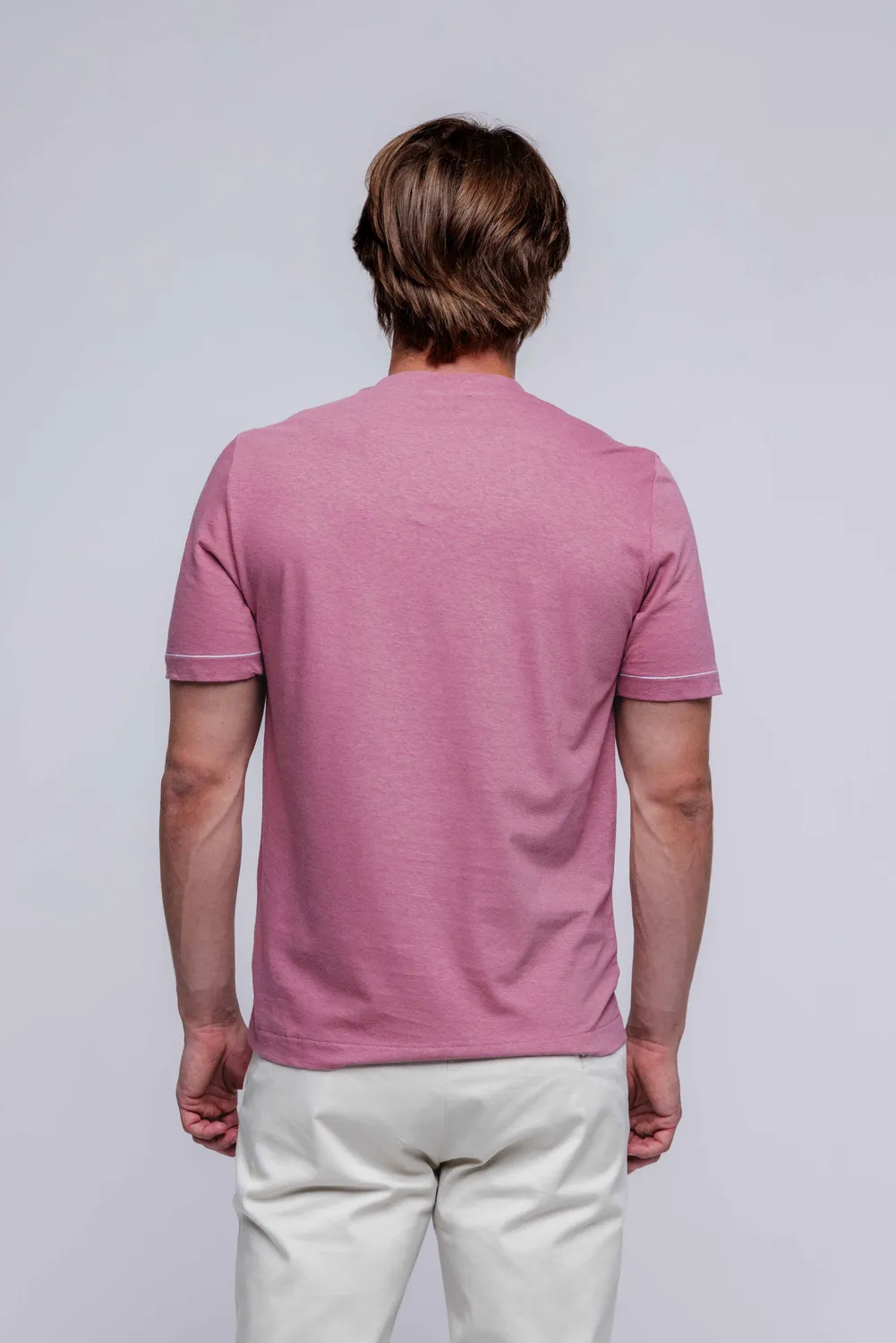 Alain Delon T-Shirt Uomo Rosa in Lino Manica Corta M-XXXL